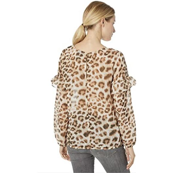 Wrangler Retro Blouse Womens XL Extra Large Cheetah Sheer Ruffle Tiered Sleeve - Picture 14 of 15